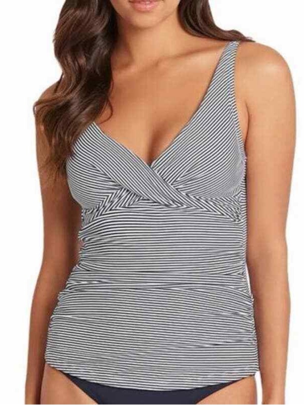 Sea level swim top navy white striped size 10